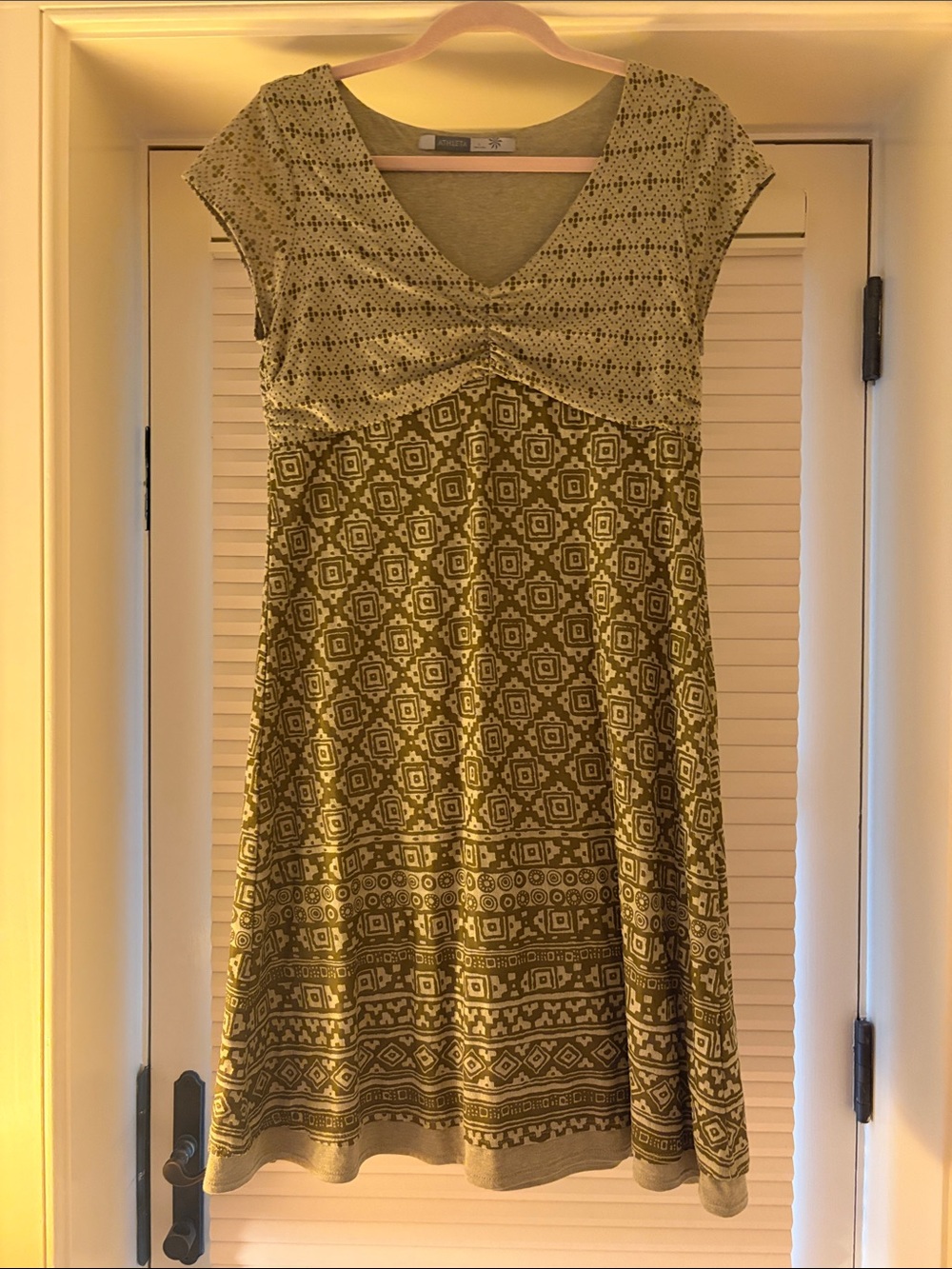 Athlete Olive Green Printed Cap-Sleeve Dress